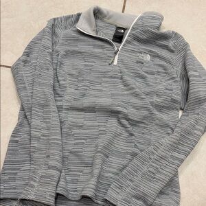 The North Face Light Gray Striped Quarter-Zip Fleece